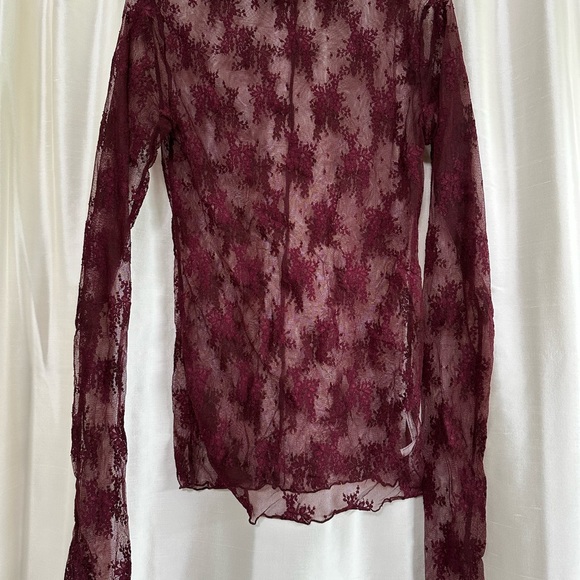 FREE PEOPLE sheer shirt in burgundy.  Medium - Picture 2 of 10